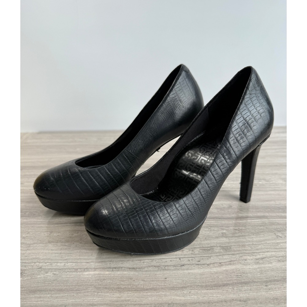 Rockport Heel Adiprene by Adidas Black Reptile Embossed Leather Platform Pumps 6